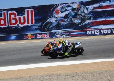 MotoGP. Laguna Seca, Rossi, Marquez e il sorpasso (al Cavatappi) che non c'era
