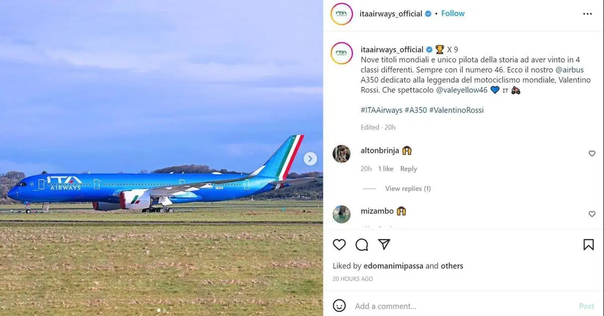 ITA Airways, i nomi di Agostini, Rossi e Simoncelli sugli aerei