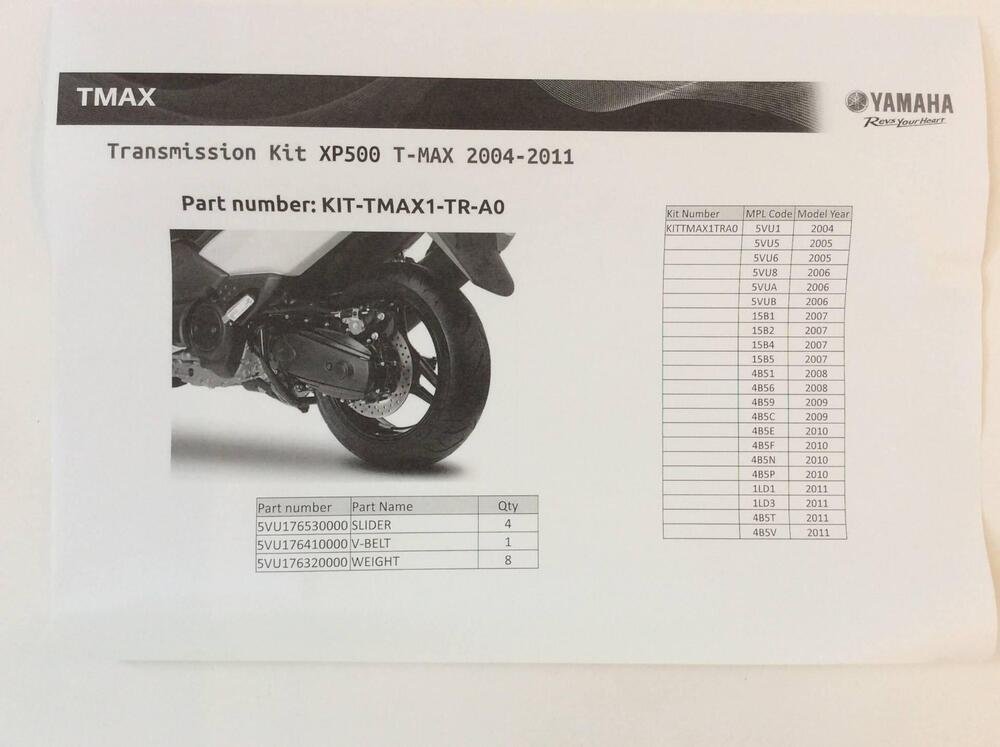 Kit tagliando trasmissioni tmax 2004 2011 Yamaha (2)