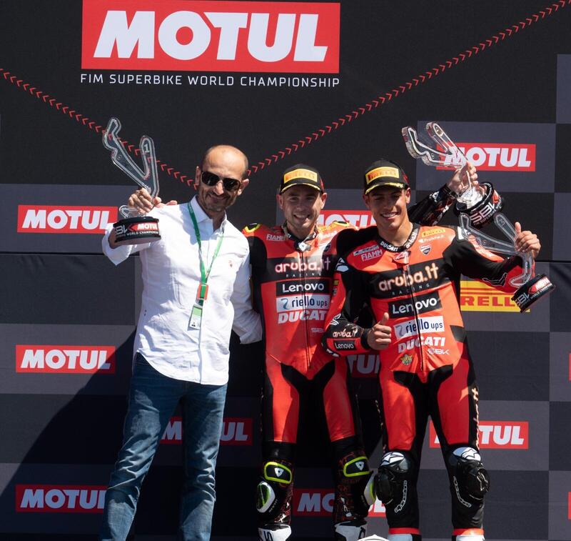 Alvaro Bautista, Michael Rinaldi e Claudio Domenicali