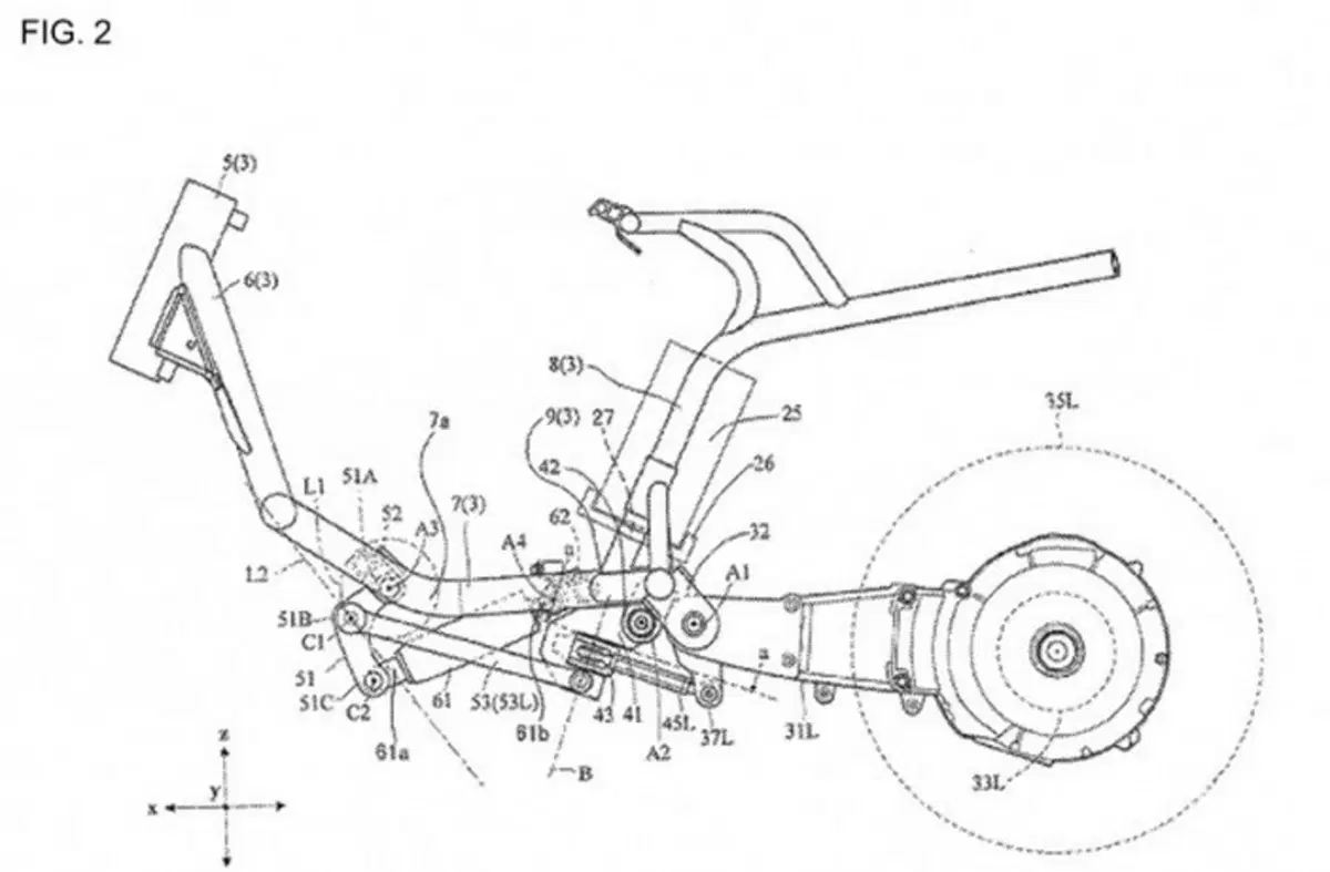 Yamaha, brevetti per un nuovo tre ruote elettrico che piega (2)