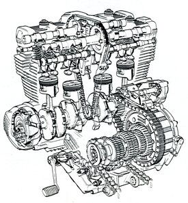 Diversi motori giapponesi sono stati dotati di una trasmissione primaria a catena silenziosa, come questo quadricilindrico Honda CBX 550 dei primi anni Ottanta. La frizione gira nello stesso verso dell’albero a gomiti