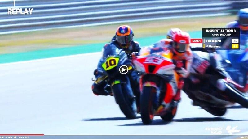 MotoGP 2022. GP di Aragon. La gomma fredda, la carena incastrata: Marc Marquez spiega le cadute di Fabio Quartararo e Takaaki Nakagami [VIDEO]