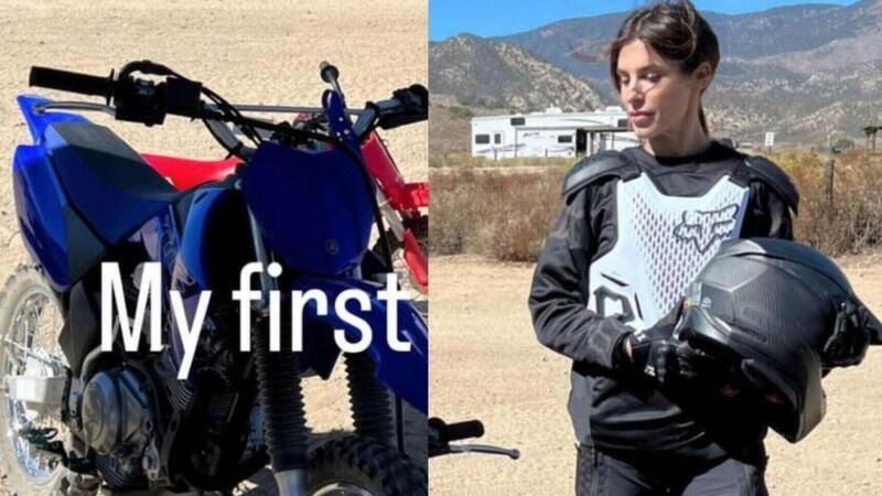 Elisabetta Canalis per la prima volta in sella una moto da cross [VIDEO]