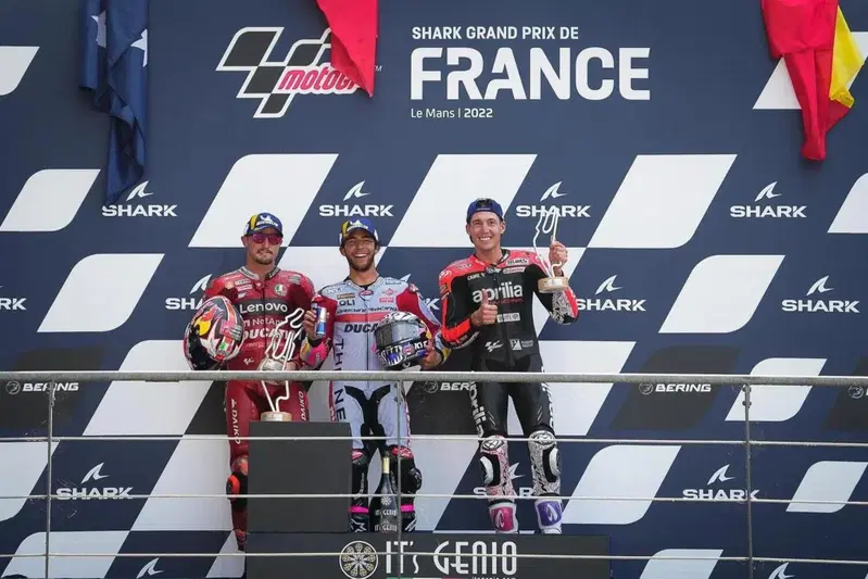 Il podio MotoGP dell'ultimo GP a Le Mans