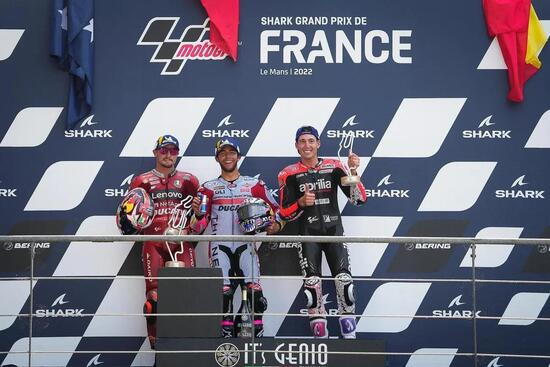 Il podio MotoGP dell'ultimo GP a Le Mans