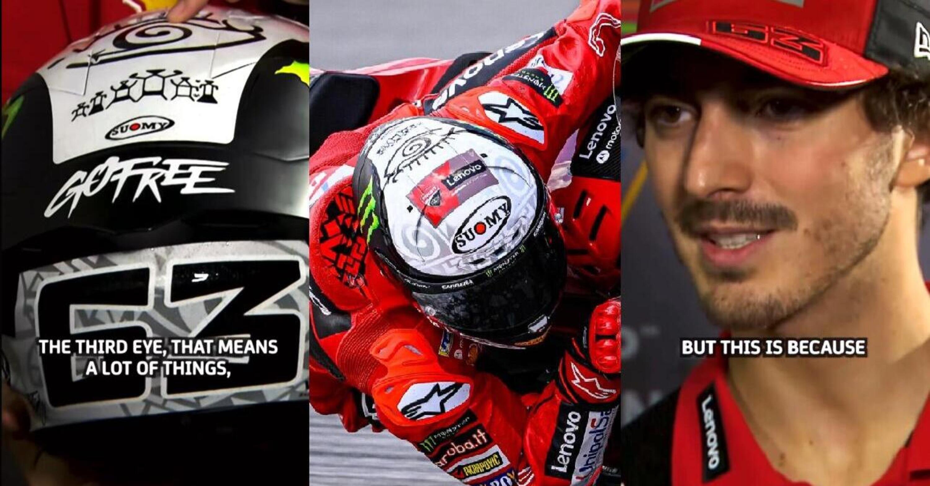 MotoGP 2023. Pecco Bagnaia racconta il suo casco: dalle due stelle al terzo occhio, quante storie! [VIDEO]