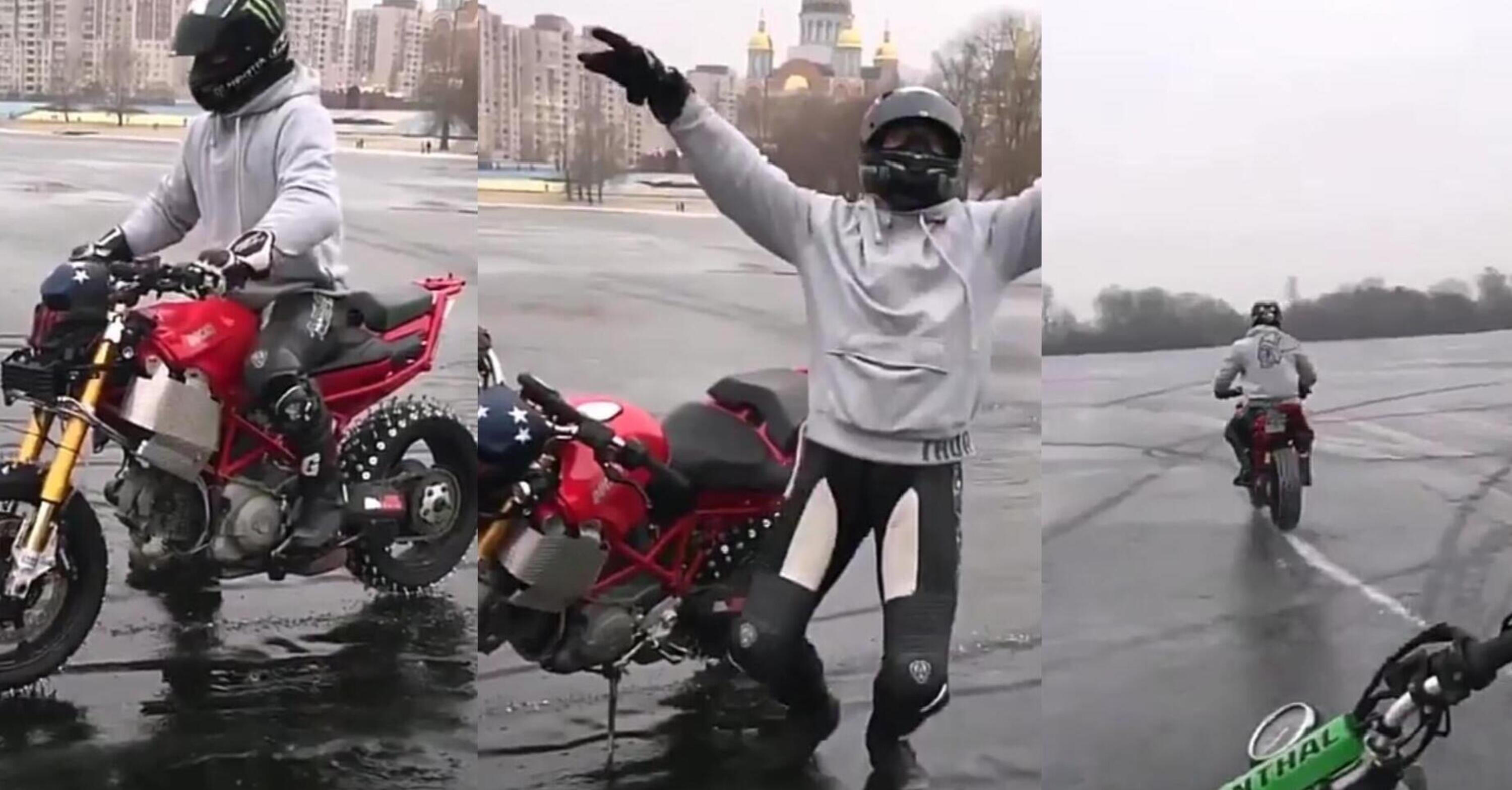 Divertiamoci sul ghiaccio con la Ducati... oooops!! [VIDEO]
