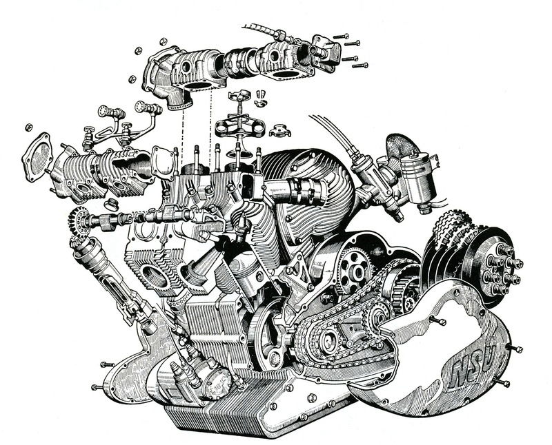 L&#039;NSU bicilindrico sovralimentato &egrave; stato realizzato in 350 e 500 cc. La 500 nel 1956 ha portato il record di velocit&agrave; a 339 km/h