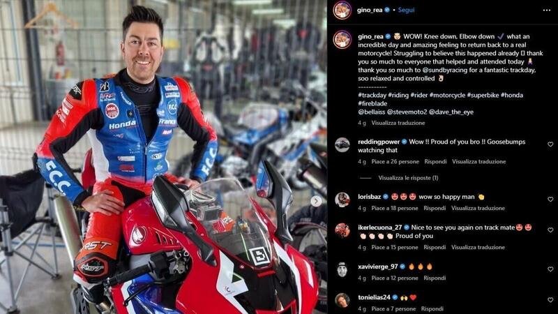 Una bellissima notizia: Gino Rea &egrave; tornato in moto, nove mesi dopo il gravissimo incidente