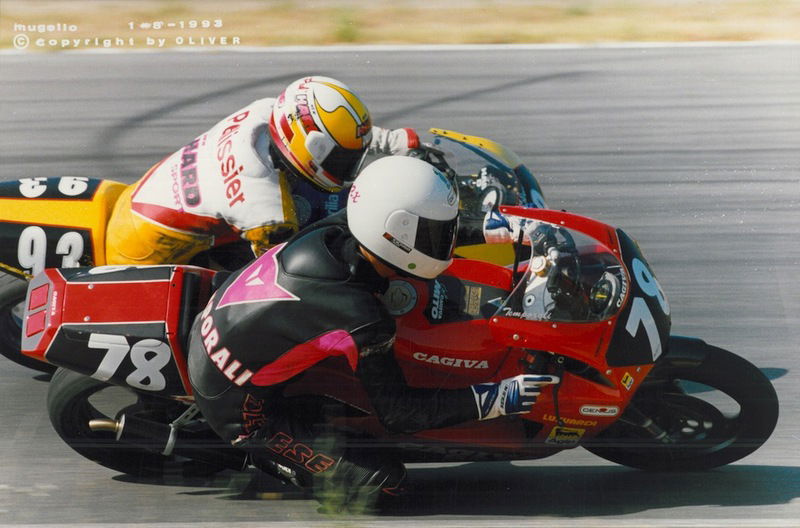 Max al Mugello sulla Cagiva del team Lusuardi