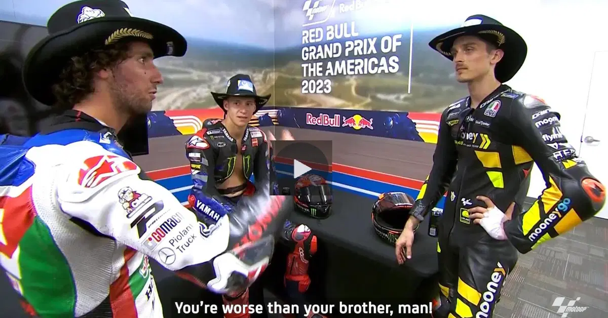 MotoGP 2023. GP delle Americhe. "Dov'&egrave; che facevi la differenza?", "Sei peggio di tuo fratello!". Il bel dialogo prima del podio tra Alex Rins, Luca Marini e Fabio Quartararo [VIDEO]