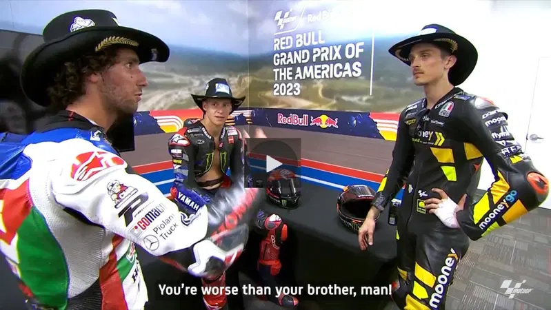 MotoGP 2023. GP delle Americhe. "Dov'&egrave; che facevi la differenza?", "Sei peggio di tuo fratello!". Il bel dialogo prima del podio tra Alex Rins, Luca Marini e Fabio Quartararo [VIDEO]