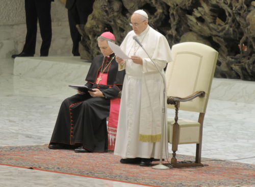 Papa Francesco durante il discorso