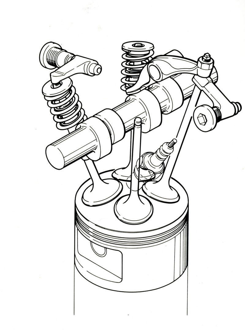 Nei primi anni Ottanta la Honda ha adottato per i suoi grossi monocilindrici una distribuzione monoalbero con quattro valvole disposte radialmente e una camera di combustione emisferica