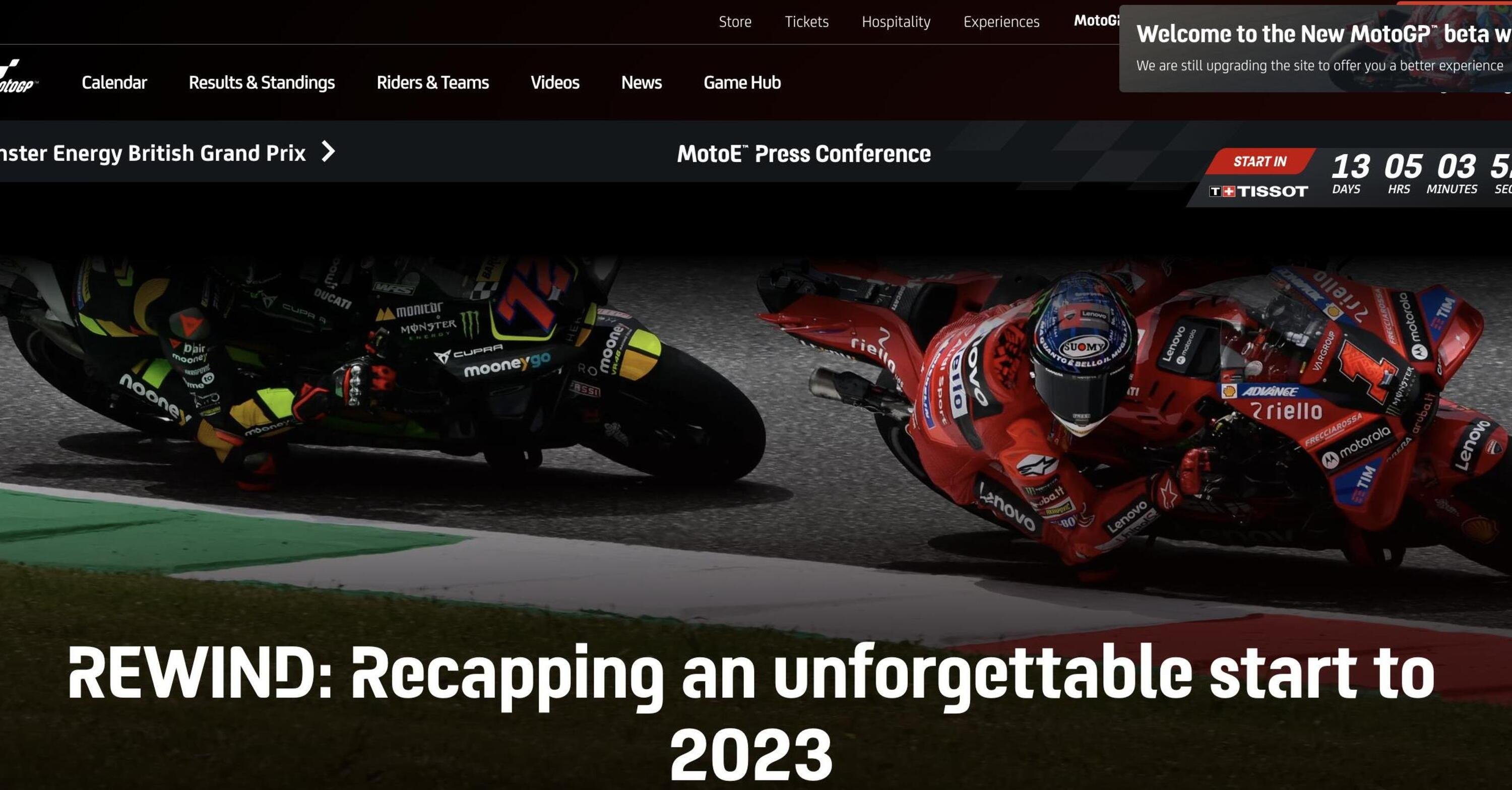 Il sito ufficiale MotoGP: il restyling nel caos