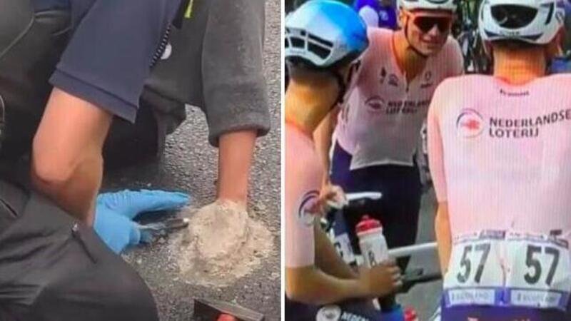 [VIDEO] Ambientalisti in protesta: si cementano le mani all&#039;asfalto durante i mondiali di ciclismo. 5 arresti 