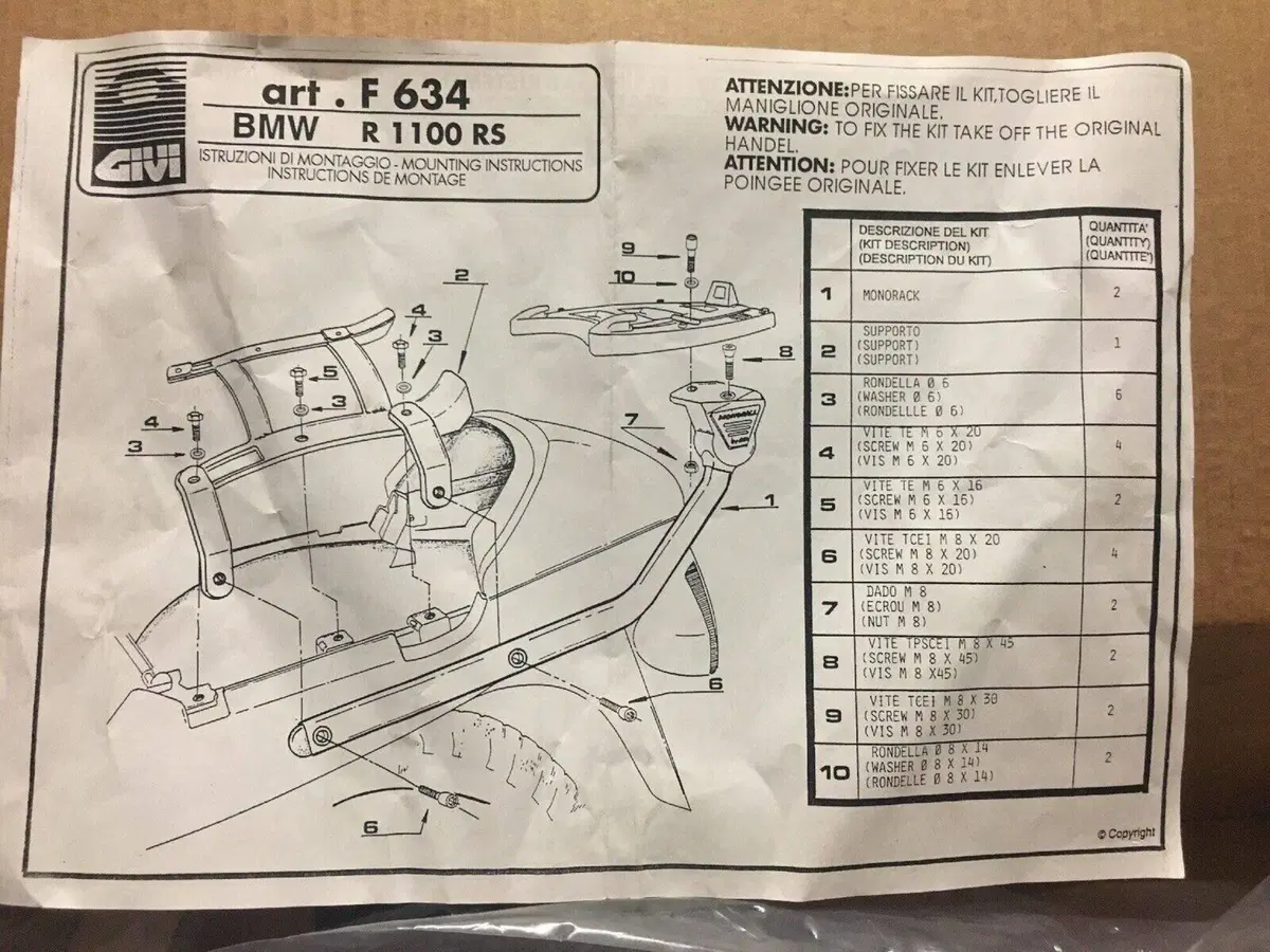 Staffe BAULE POSTERIORE Givi634f Bmw R1100rs (5)