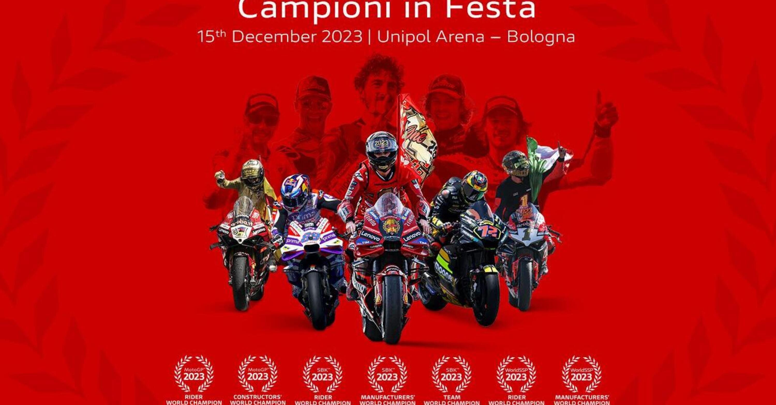 MotoGP 2023. La festa per i campioni Ducati &egrave; aperta a tutti: venerd&igrave; 15 dicembre a Bologna!