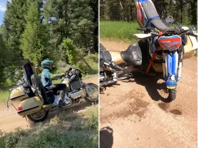 Avete mai visto una Goldwing fare enduro con una moto legata alla sella? Eccola! [VIDEO]