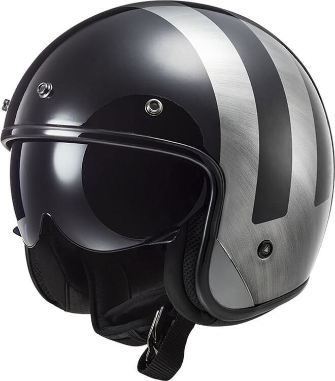 Casco jet LS2 OF601 BOB LINES in fibra Nero Blue j