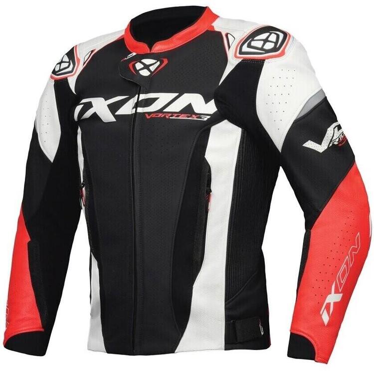 Giacca moto pelle Ixon Vortex 3 Nero Bianco Rosso