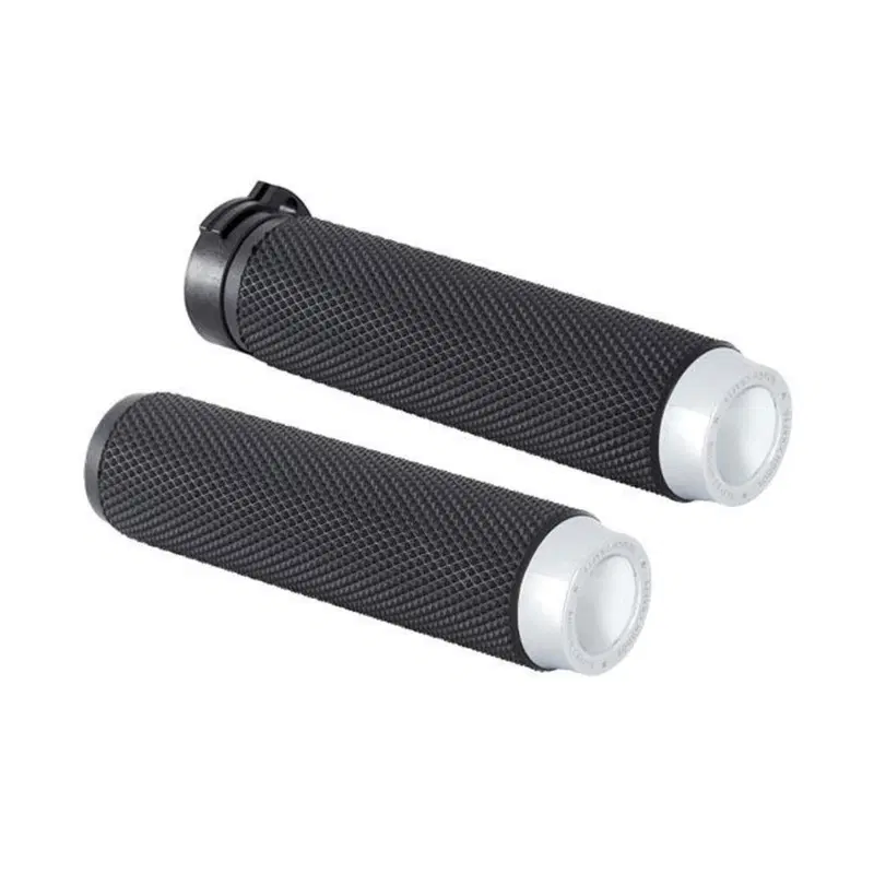 Manopole Knurled con gomma nere e cromo per accele Rough Crafts