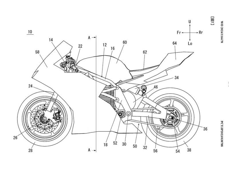 Nella domanda di brevetto Yamaha la moto viene mostrata anche completamente carenata