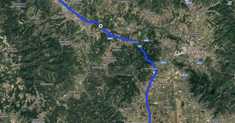 La cosiddetta "curva Fanfani" della A1