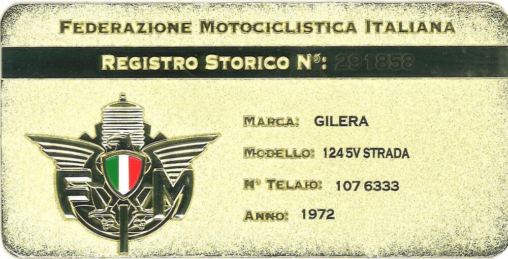 Gilera G 124 - 5 V Strada 1972-TARGA ORO-FMI