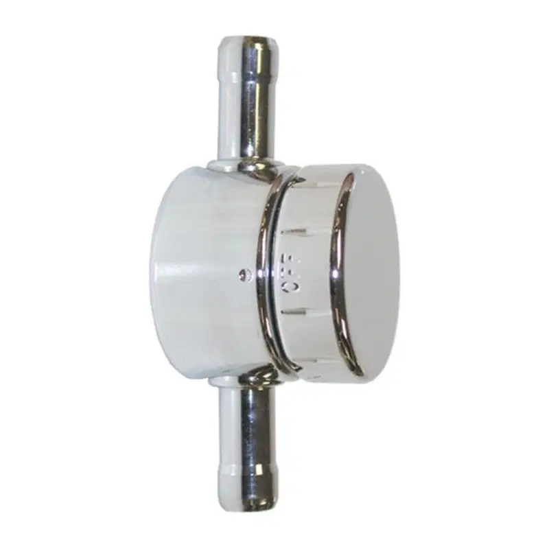 Rubinetto benzina cromato universale in linea per 