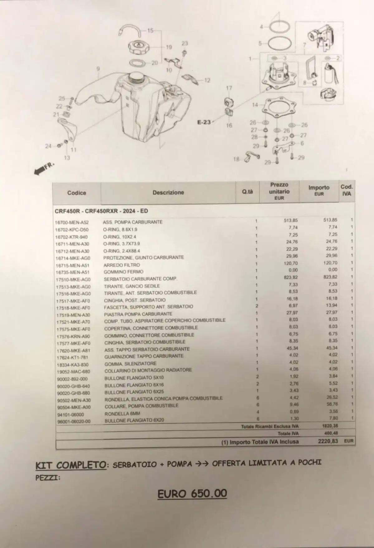 SERBATOIO COMPLETO DI POMPA PER HONDA CRF 450R E C (4)