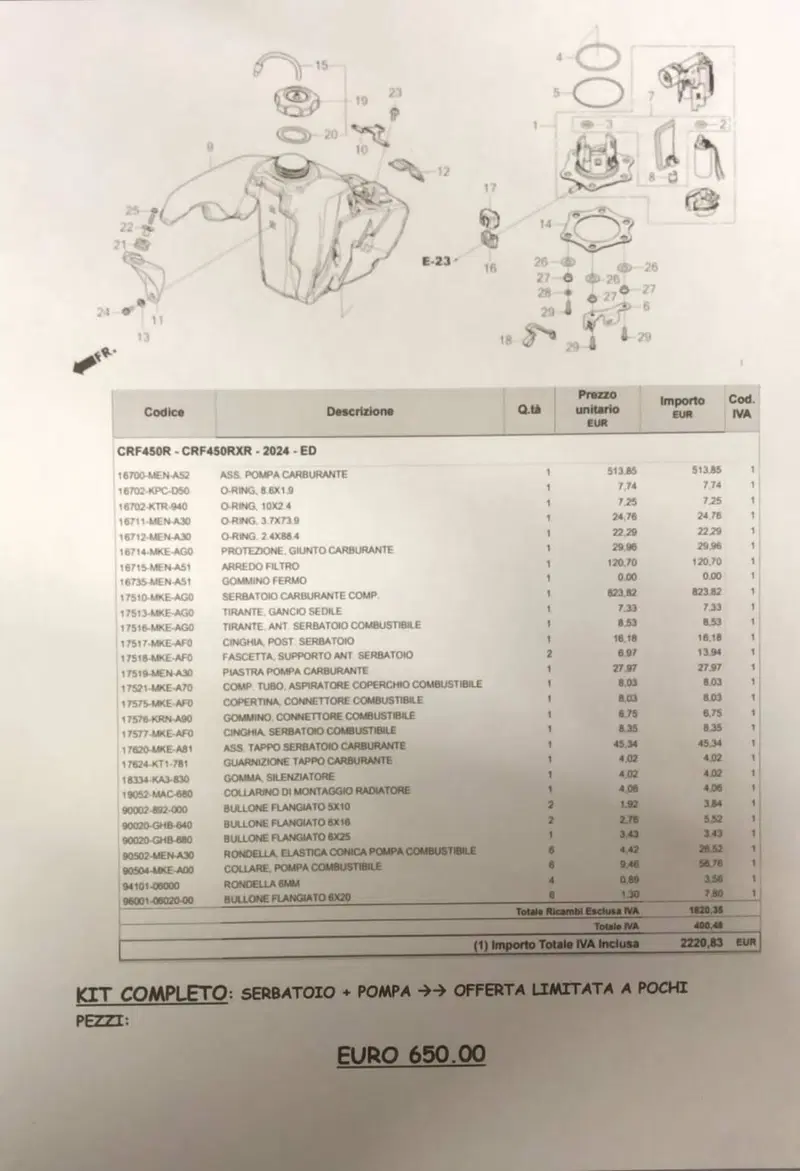 SERBATOIO COMPLETO DI POMPA PER HONDA CRF 450R E C (4)