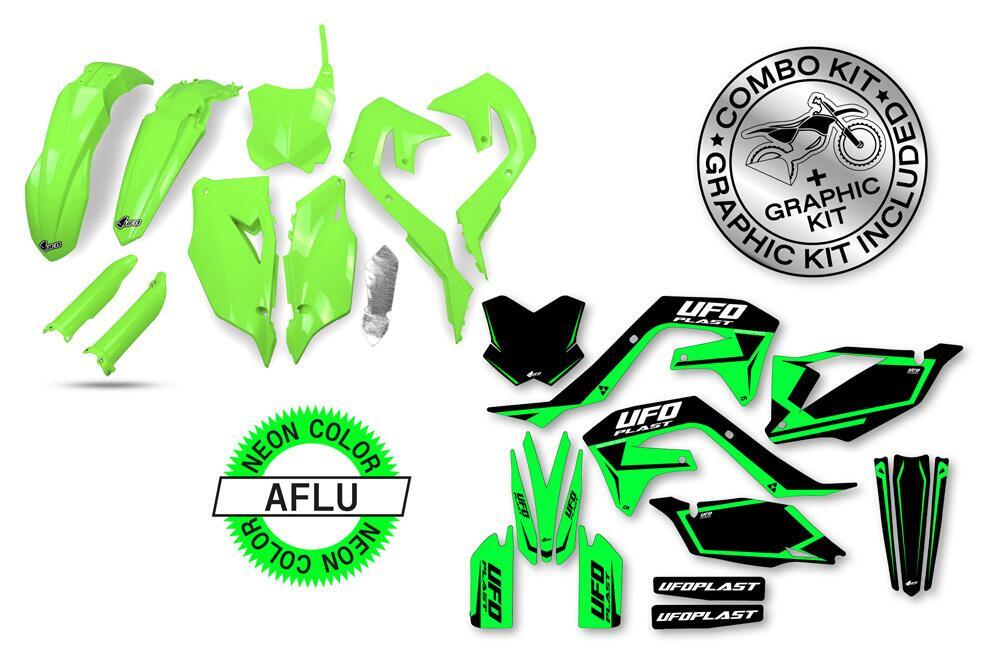 Kit plastiche+decals Ufo Stokes Kawasaki Verde flu 