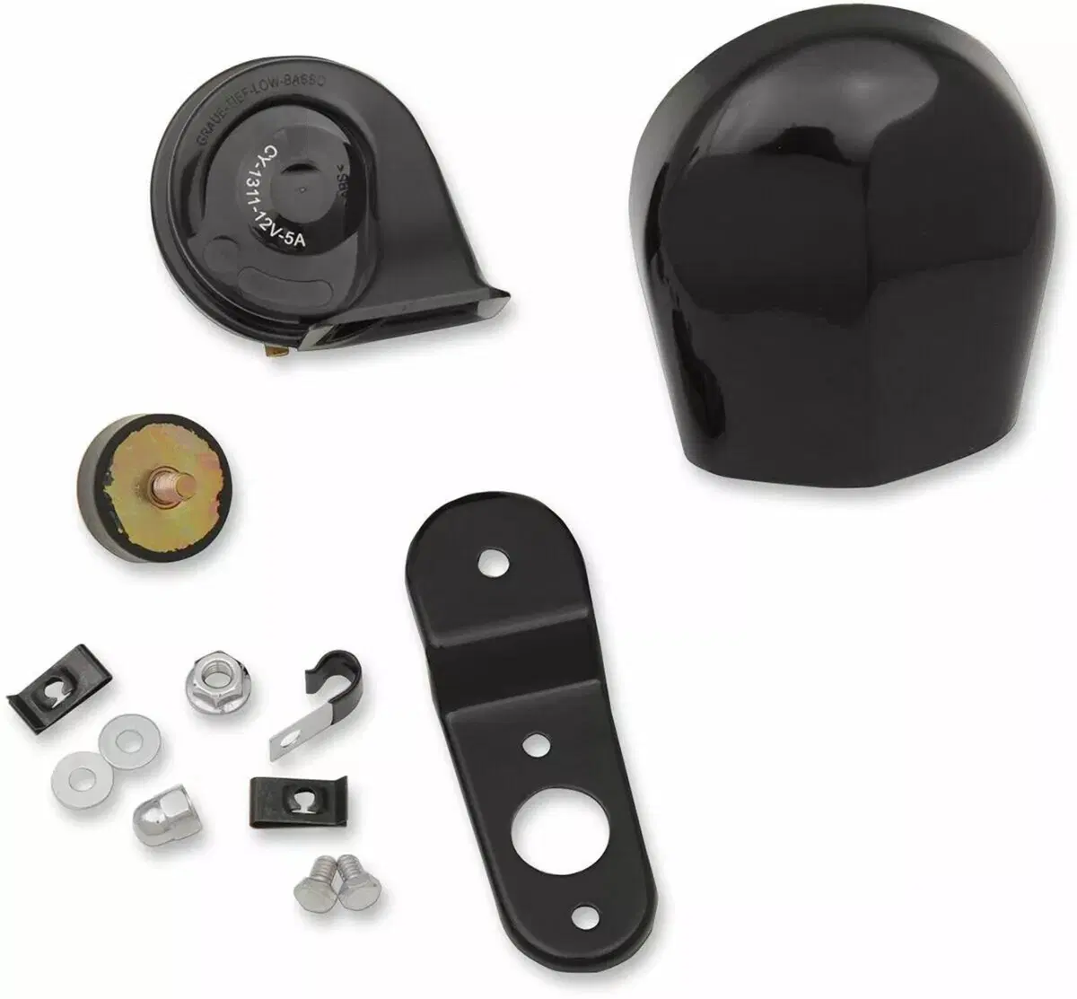 Kit clacson a tromba con supporto e coperchio nero Drag Specialties