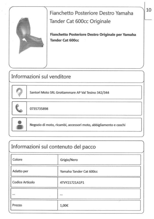 Fianchetto Posteriore Destro Yamaha Tander Cat 600