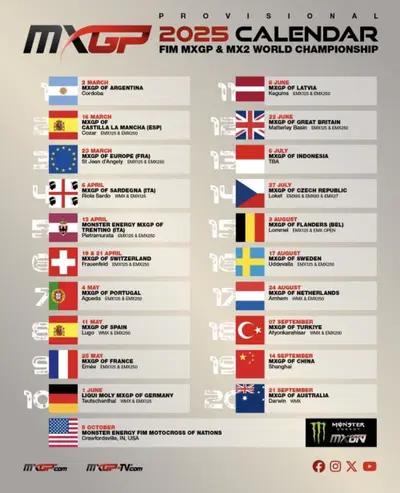 Annunciato il calendario Motocross MXGP 2025: si parte dell'Argentina e si termina in Australia