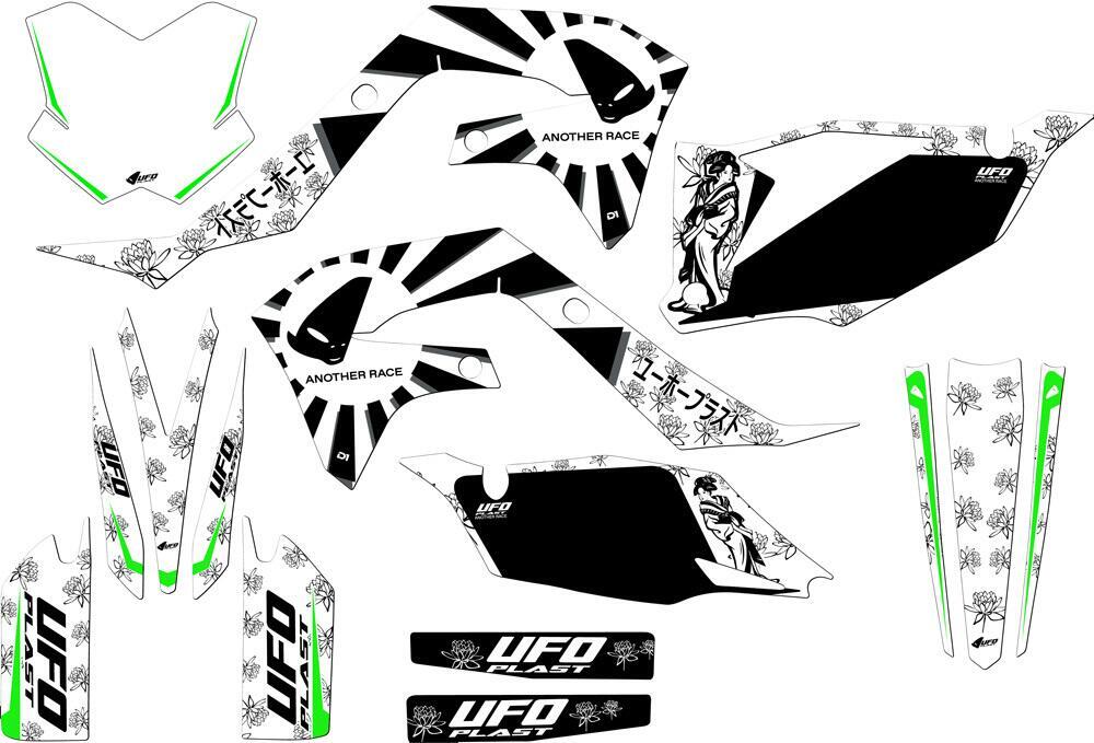 Kit grafica Ufo Akaishi per Kawasaki Bianco UFO 