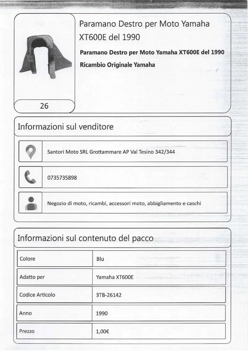 Paramano Destro per Moto Yamaha XT600E del 1990 (5)