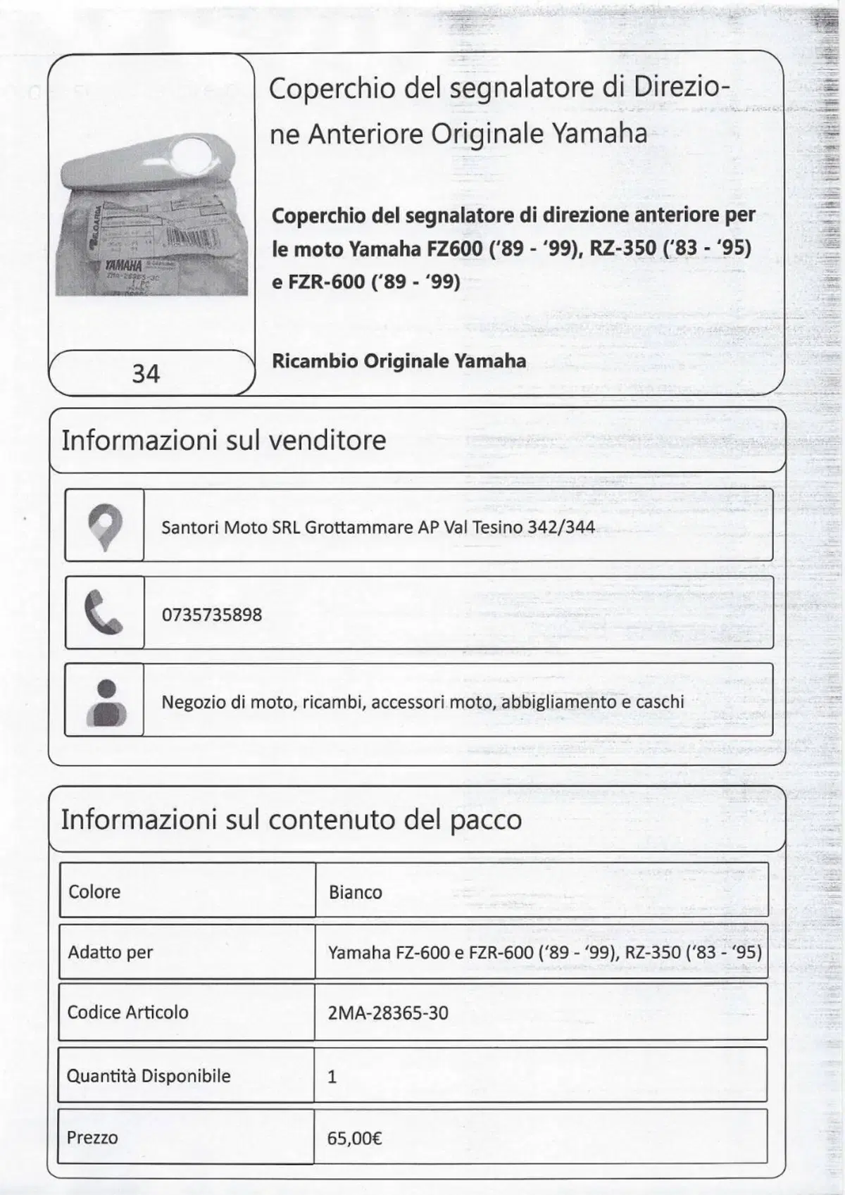 Coperchio del segnalatore di Direzione Anteriore O Yamaha (3)