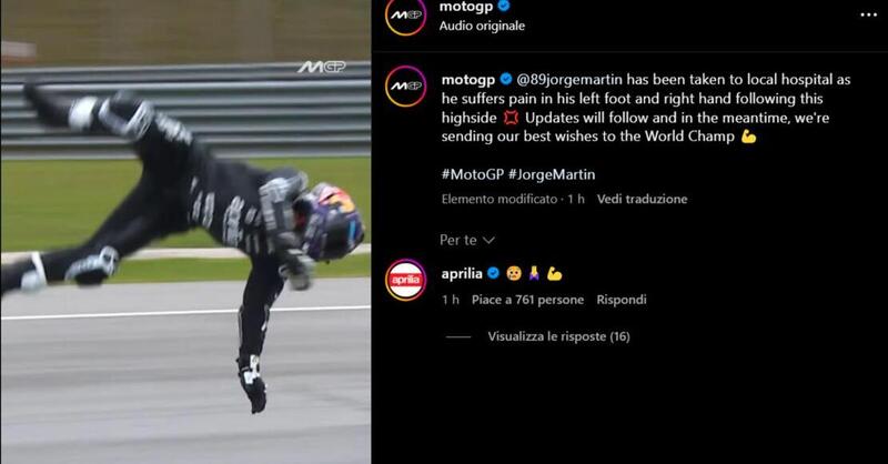 MotoGP 2025. Highside per Jorge Martin, il pilota &egrave; in ospedale [VIDEO dell&#039;incidente]