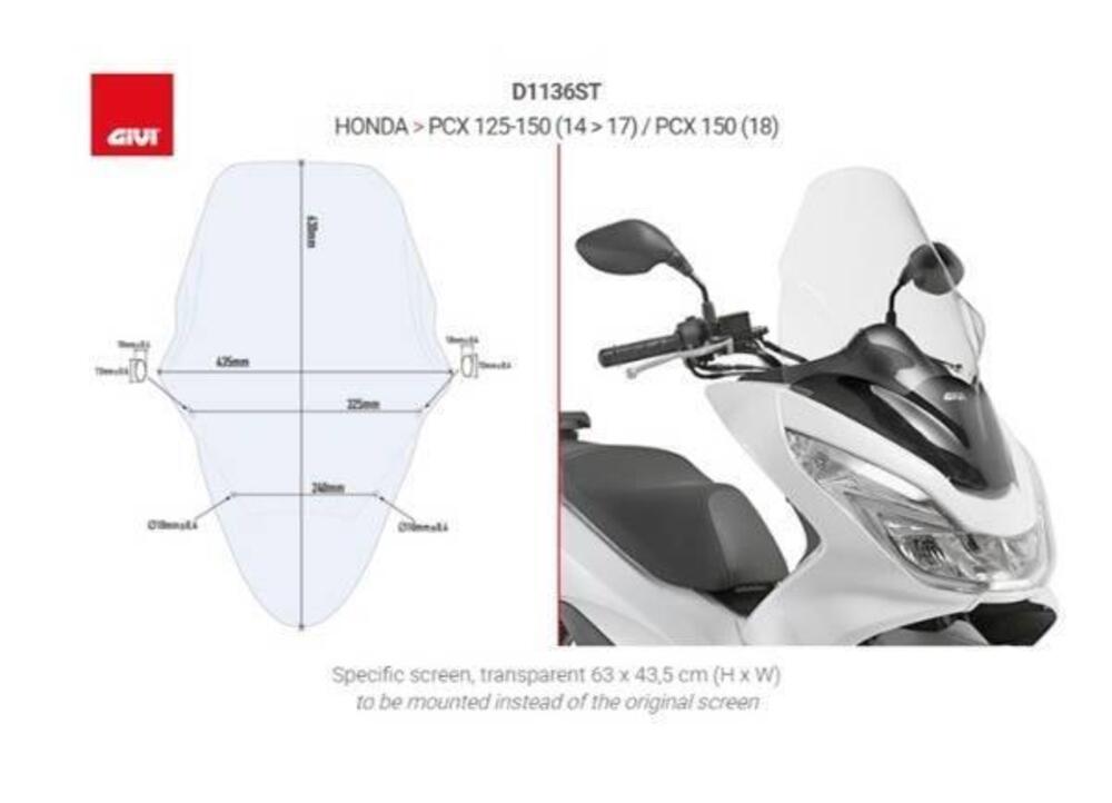 PARABREZZA GIVI PER HONDA PCX 125 E 150 CODICE D11