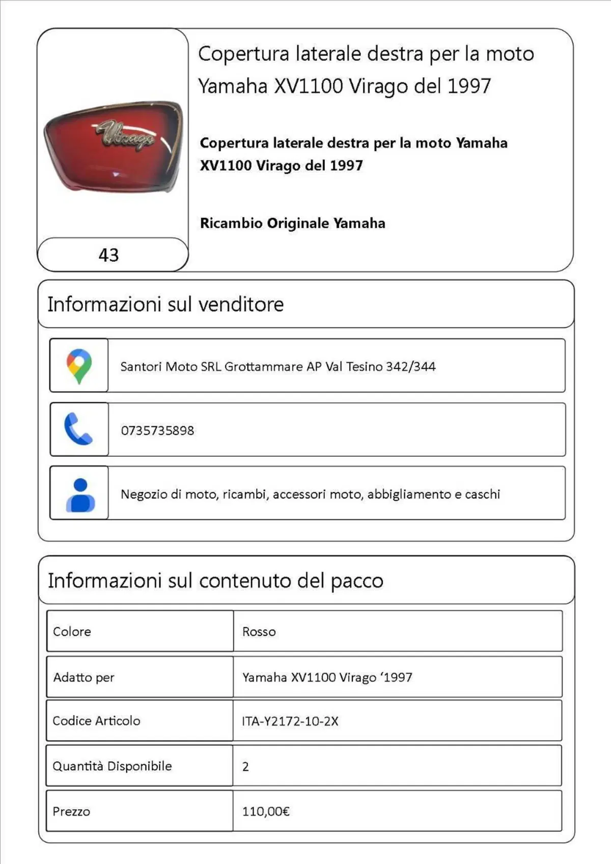 Copertura laterale destra per la moto Yamaha XV110 (4)