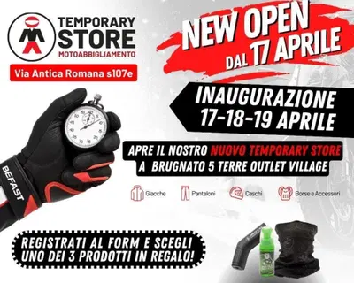 Motoabbigliamento.it apre un negozio temporaneo al Brugnato 5 Terre Outlet Village
