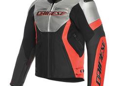 Giacca Moto Pelle Dainese Racing 5 Argento Rosso