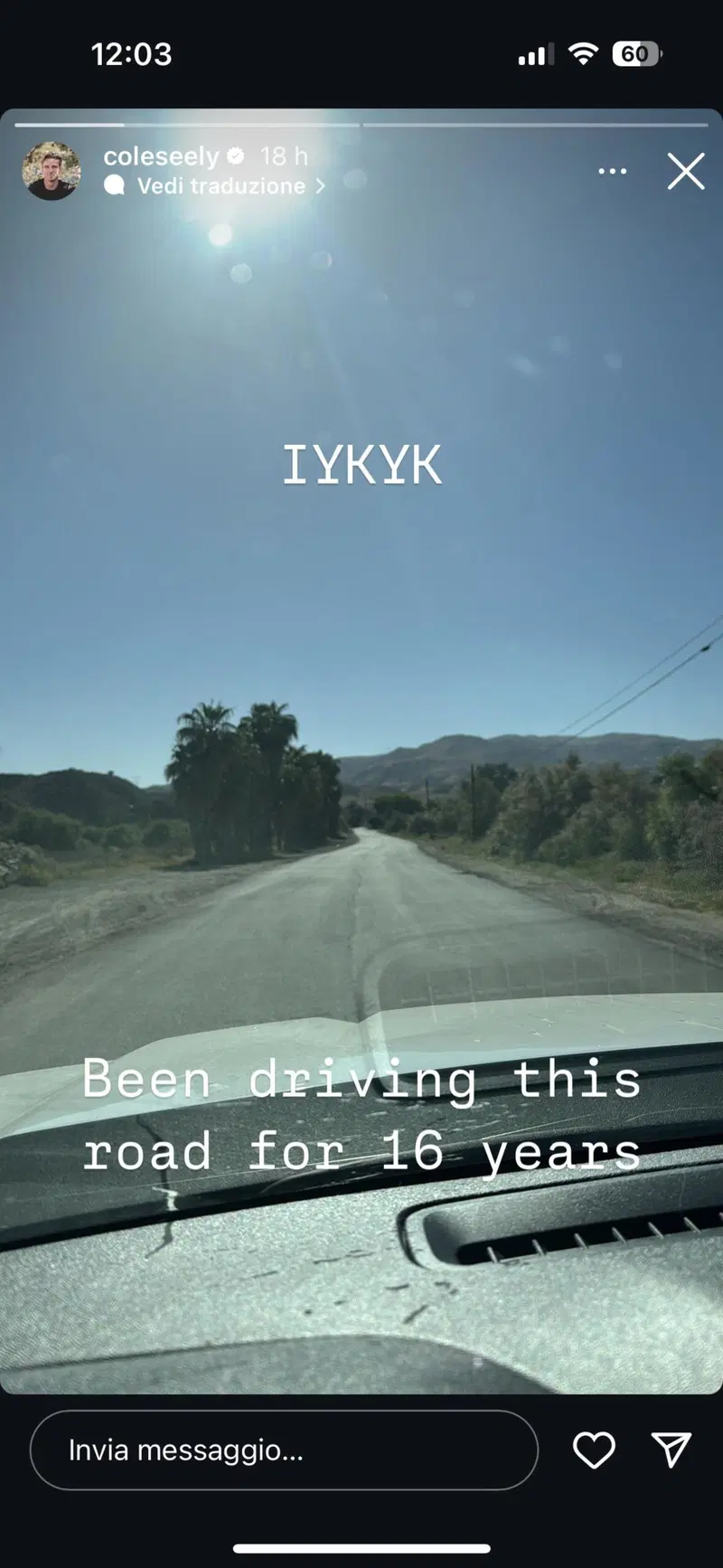 Questa &egrave; la instagram stories di Cole Seeley a Temescal Valley