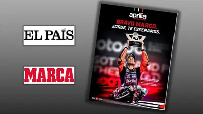 MotoGP 2025. Aprilia si &egrave; comprata due pagine di giornali spagnoli per dire qualcosa a Jorge Martin
