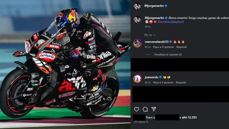 MotoGP 2025. Jorge Martin posta una foto dell'Aprilia MotoGP: "Seriamente, ho tanta voglia di tornare!"