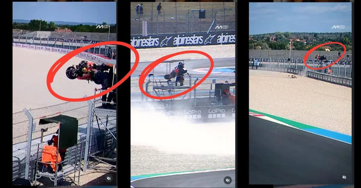 MotoGP 2025. GP di Ungheria. Per quei pochi che non l'hanno visto, ecco l'incidente di Pedro Acosta, la moto finisce a pochi cm dal cameraman [VIDEO]