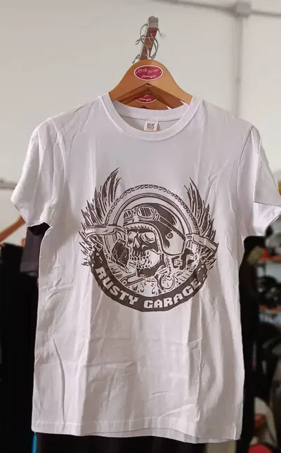 T-SHIRT RUSTY GARAGE SKULL COLORE BIANCO